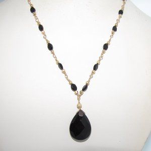 16.75" Artisan-made Necklace: Black Agate, Onyx, 14KT Gold-Filled Wire-Wrapped
